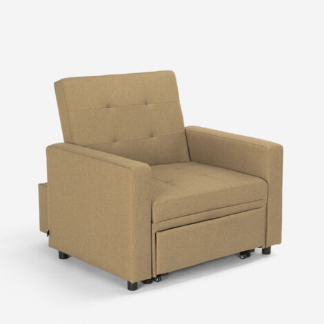 Sillón cama individual con reposabrazos de diseño moderno Brooke - Beige