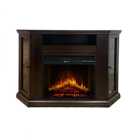 Camino eléctrico de suelo para chimenea MADISON en madera Nogal L126 x P78 x H80,5