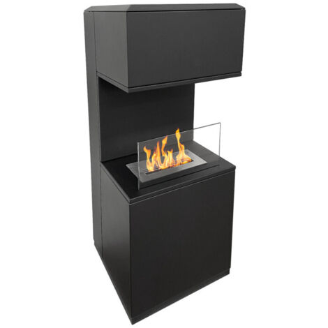 Camino de bioetanol Oslo negro H100 moderno para interior/exterior – con vidrio y quemador Tuv