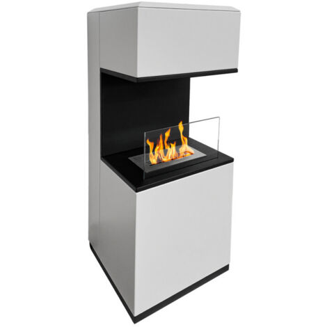 Divina Fire – Chimenea de bioetanol de acero pintado blanco – Quemador de acero inoxidable 1,2L – Potencia 3,2 kW – Superficie calentada hasta 30 m² (1/5)