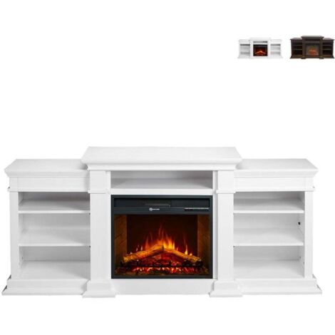 Camino eléctrico de suelo para chimenea BIDEN en madera Blanco L179 x P48 x H80,6