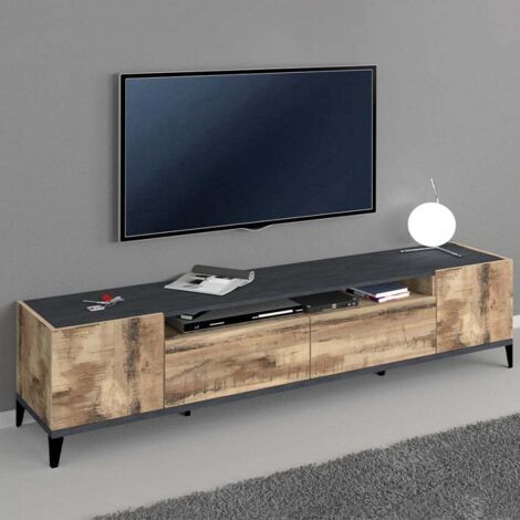 Mueble de TV 200 x 40 cm 2 compartimentos 2 cajones madera pizarra Young Report