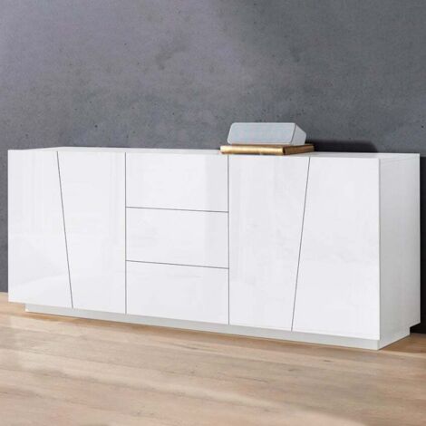 Aparador mueble salón 220 cm 2 compartimentos 3 cajones blanco brillante Vega Side (1/5)