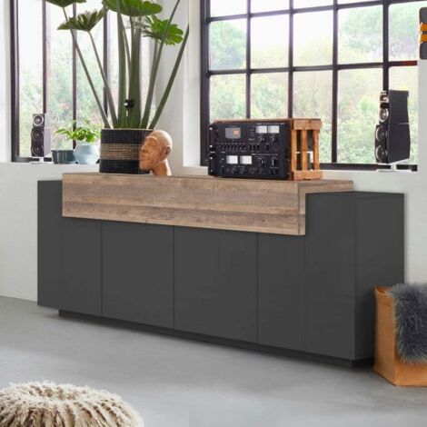 Aparador salón aparador negro y madera 200cm 4 compartimentos Corona Side Hound