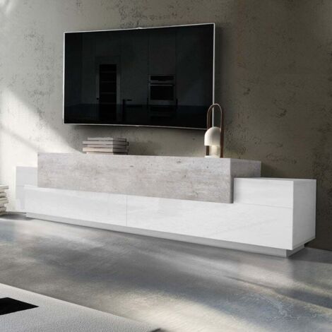 Mueble de TV diseño 240 cm 4 compartimentos 3 puertas blanco y gris Corona Low Grey