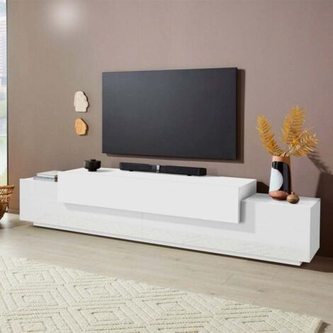 Mueble TV diseño moderno 240cm blanco 4 compartimentos y 3 puertas Corona Low Bial