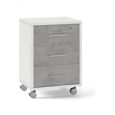 Cómoda de oficina de tres cajones con ruedas de cemento blanco 51x41x h71 cm
