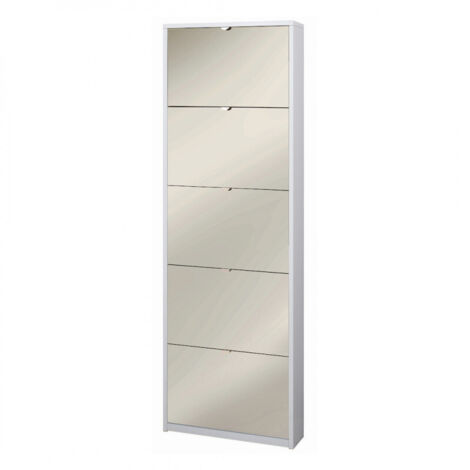 Zapatero fino con cinco puertas espejadas Ash White 63x18x h190 cm
