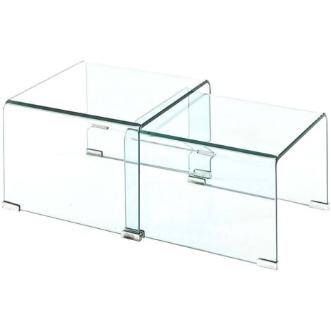 Set de 2 mesas auxiliares de salón de vidrio transparente diseño curvado San