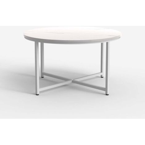 Mesa de centro redonda para el salón 80cm con tapa efecto mármol Granato - Blanco