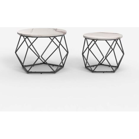 Juego de 2 mesas de centro de diseño moderno con base metálica Aragonite - Negro