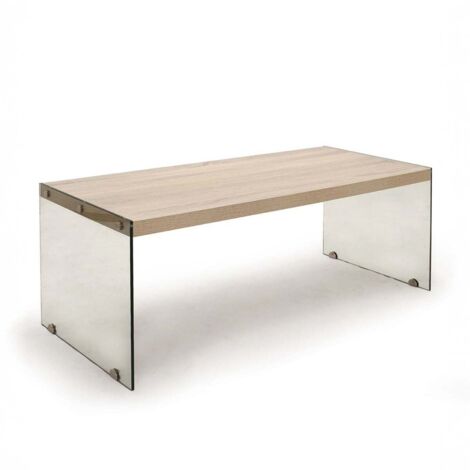 Mesa de centro rectangular de vidrio y roble natural Maggy (1/2)