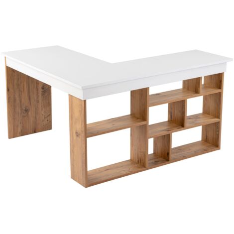 Escritorio de esquina con almacenaje, decoración en blanco y pino atlántico L130 cm - VESPER