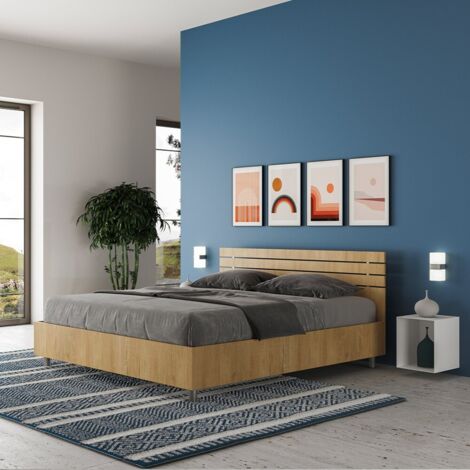 Cama matrimonio 160x190cm cabecero recto lamas de madera Ankel D Oak (1/5)