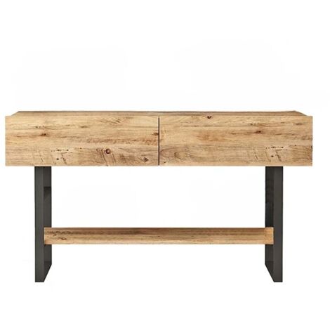 Consola con 2 puertas abatibles y 1 estante en decoración de pino atlántico - L138,8 cm (1/5)