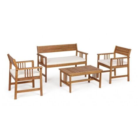 Conjunto de jardín Noemi YES con sofá, 2 sillones y mesa de centro de madera (1/5)