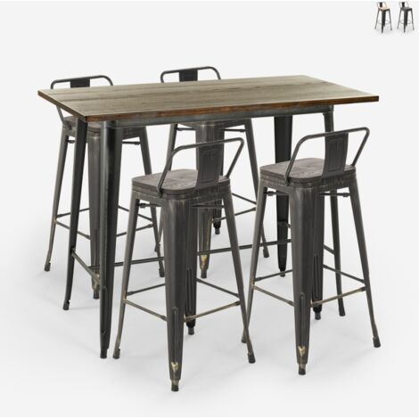 juego blackduck de 4 taburetes de barra con respaldo mesa 120x60 vintage negro - Wenge (1/5)
