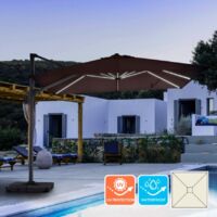 Sombrilla de jardín con poste lateral 3x3 marrón LED solar Waikiki Light Brown
