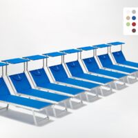 20 Tumbonas plegables de aluminio con parasol para playa - Santorini - Azul Marino