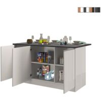 Isla central 3 puertas para cocina moderna 155x90x90cm con mesa Deaton - Blanco - Gris