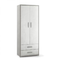 Armario multiusos de dos puertas y dos cajones Cemento Blanco 71x41x h182 cm