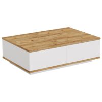 Mesa de centro rectangular con 1 abatible en blanco y pino atlántico - L90 cm