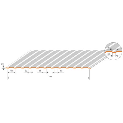 Tôle nervurée acier laqué blanc multiusage 2100X1100 mm NEO®  Coloris: Blanc 901 - Dimension: 2100 x 1100 mm - 2.31 m²