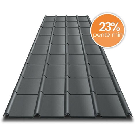 Tôle imitation tuile emboîtable BACACIER Tuile R Area® - Coloris Anthracite mat - Dimension 2102 x 912 mm - Surface 1.80 m²