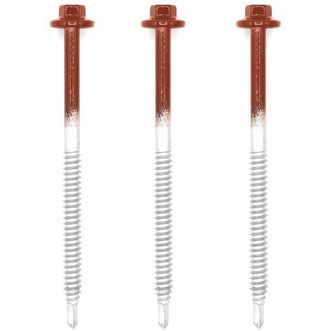 50 Kits de Fixation Sommet d'Onde pour Tôle Axel®  Coloris: Rouge Tuile  RAL 8012 - Dimension vis: 6.3 x 100 mm (support bois)