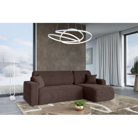 Canapé d'Angle réversible convertible avec fonction de couchage Piano L coffre universel en velours côtelé brun chocolat du fabricant - VINOTTI