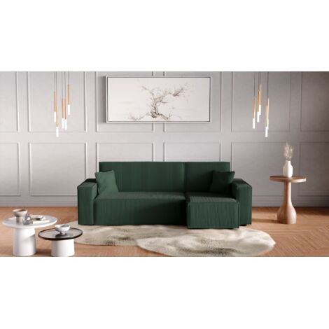 Canapé d'Angle réversible convertible avec fonction de couchage Karl L coffre universel en velours côtelé Vert bouteille du fabricant - L244 x P145 x H82cm Vinotti (1/5)