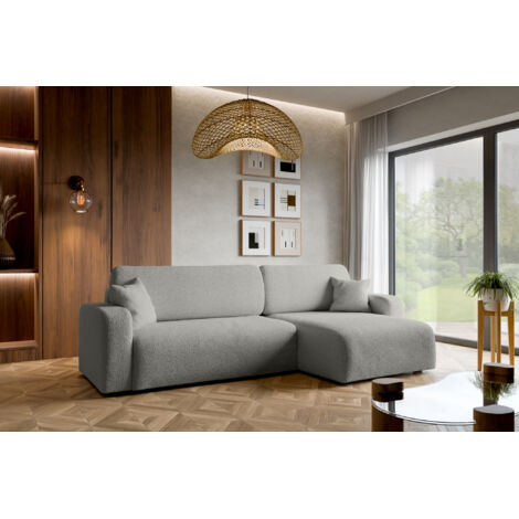 Canapé d'Angle réversible convertible avec fonction de couchage Piano XL coffre universel en tissu bouclé gris du fabricant - VINOTTI
