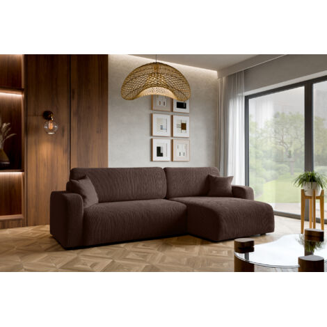 Canapé d'Angle réversible convertible avec fonction de couchage Piano XLcoffre universel en velours côtelé brun chocolat du fabricant - VINOTTI