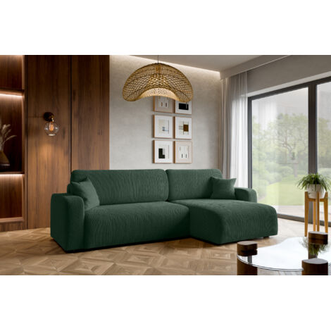 Canapé d'Angle réversible convertible avec fonction de couchage Piano XL coffre universel en velours côtelé vert bouteille du fabricant - VINOTTI