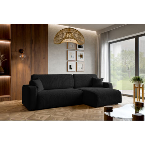 Canapé d'Angle réversible convertible avec fonction de couchage Piano XL coffre universel en velours côtelé noir du fabricant - VINOTTI