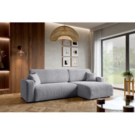 Canapé d'Angle réversible convertible avec fonction de couchage Piano XL coffre universel en velours côtelé gris clair du fabricant - VINOTTI