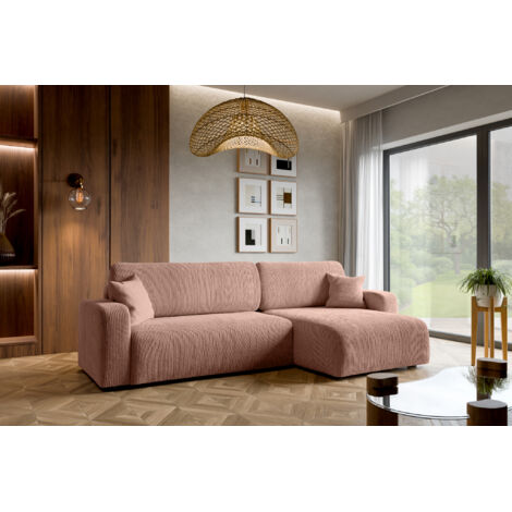 Canapé d'Angle réversible convertible avec fonction de couchage Piano XL coffre universel en velours côtelé rose poudré du fabricant - VINOTTI