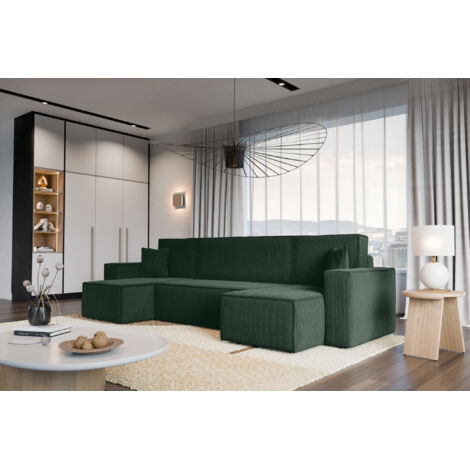 Canapé d'Angle réversible convertible avec fonction de couchage Karl U coffre universel en velours côtelé vert bouteille du fabricant - VINOTTI (1/5)