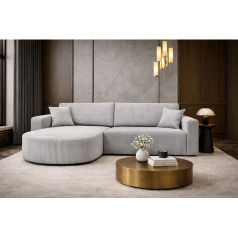 Canapé d’angle XL réversible et convertible BOSS – Velours côtelé blanc avec coffre de rangement