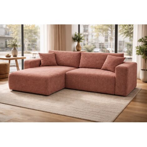 Canapé d'Angle réversible convertible avec fonction de couchage coffre universel en velours côtelé cuivre Flora L