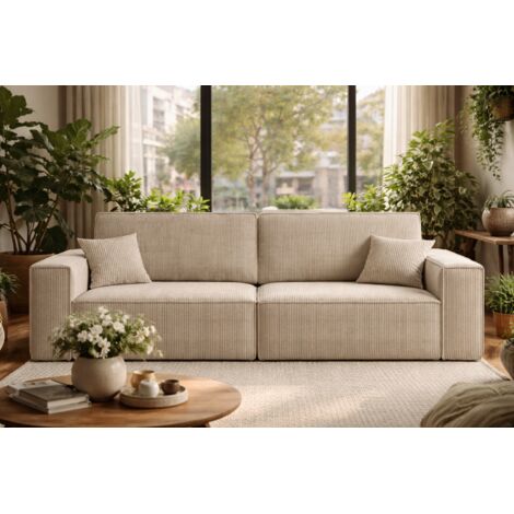 Canapé avec 2 grands coffres de rangement, couleur beige, idéal pour le salon, qualité fabricant direct CARLOS – VINOTTI