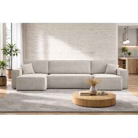Canapé d’angle en U CARLOS U convertible – Blanc, grand format, fonction couchage, coffre de rangement XXL, angle universel gauche/droite, confort familial