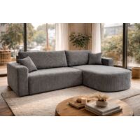 Canapé d'Angle réversible convertible avec fonction de couchage coffre universel en velours côtelé gris Kimo XL