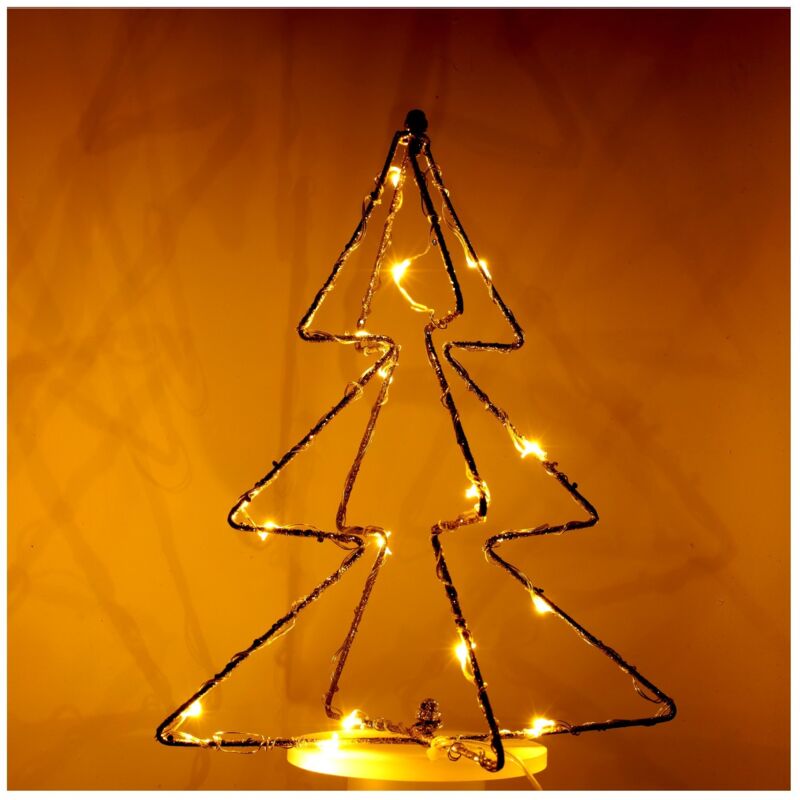 Jandei Luz Decorativa De Navidad Varias Formas con Baterías Arbolito Navidad Led Alambre Plateado 30cm 15 Led Lenteja 3000K 3X Pilas AA