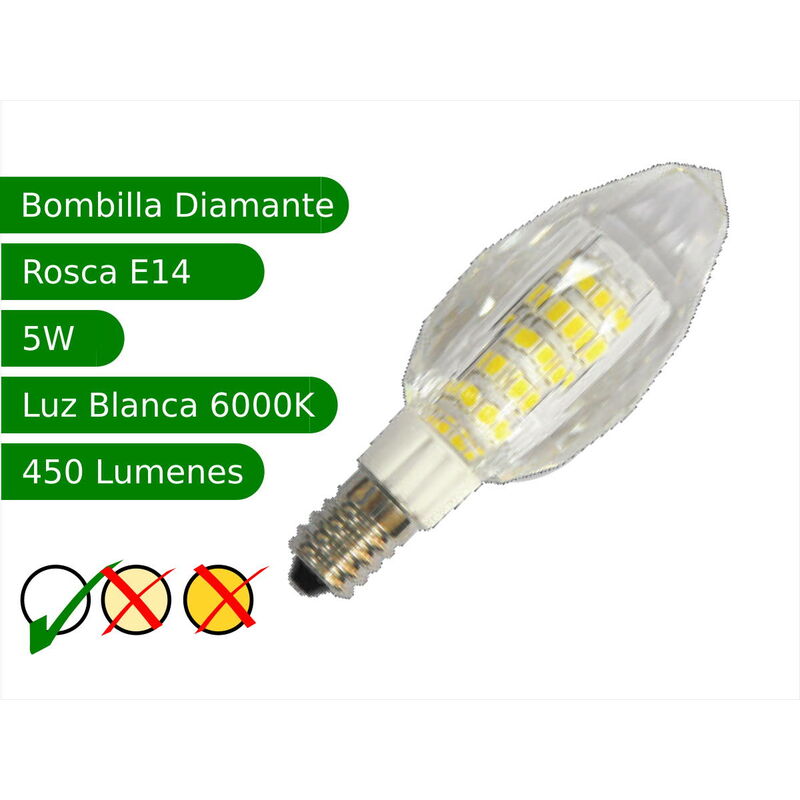 Jandei Bombilla Led e14 5w diamante blanco 6000ºk frio alto rendimiento lámparas decorativas en forma 6000k blister 450 lumenes lamparas