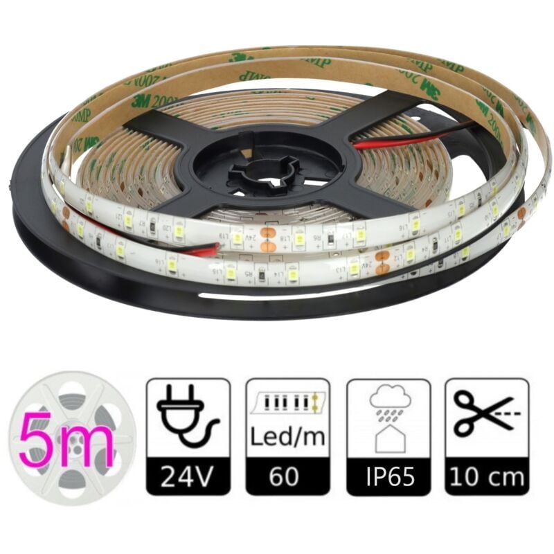 Jandei Tira 24v blanco frio 6000ºk 300leds doble pcb para exterior ip65 smd2835 bobina 5 metros 60leds