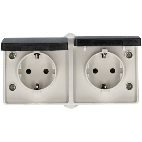 Presa Schuko per ambienti umidi, IP54, con copertura in vetro fumo, 3 volte