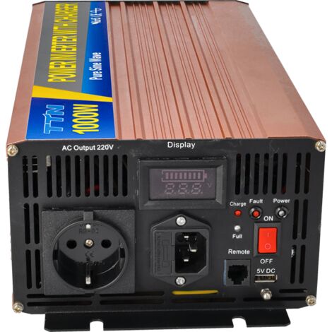 Inversor 12VDC 220V Onda Pura 1000W con pantalla LED y con carga de bateria