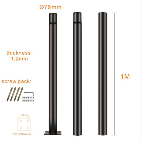 Poste para farola 3 metros, tramos de 1m acero negro