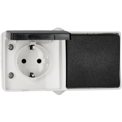Enchufe Schuko Con Interruptor IP54 - Resistente Al Agua, Para Interior Y Exterior, Color Gris Y Negro